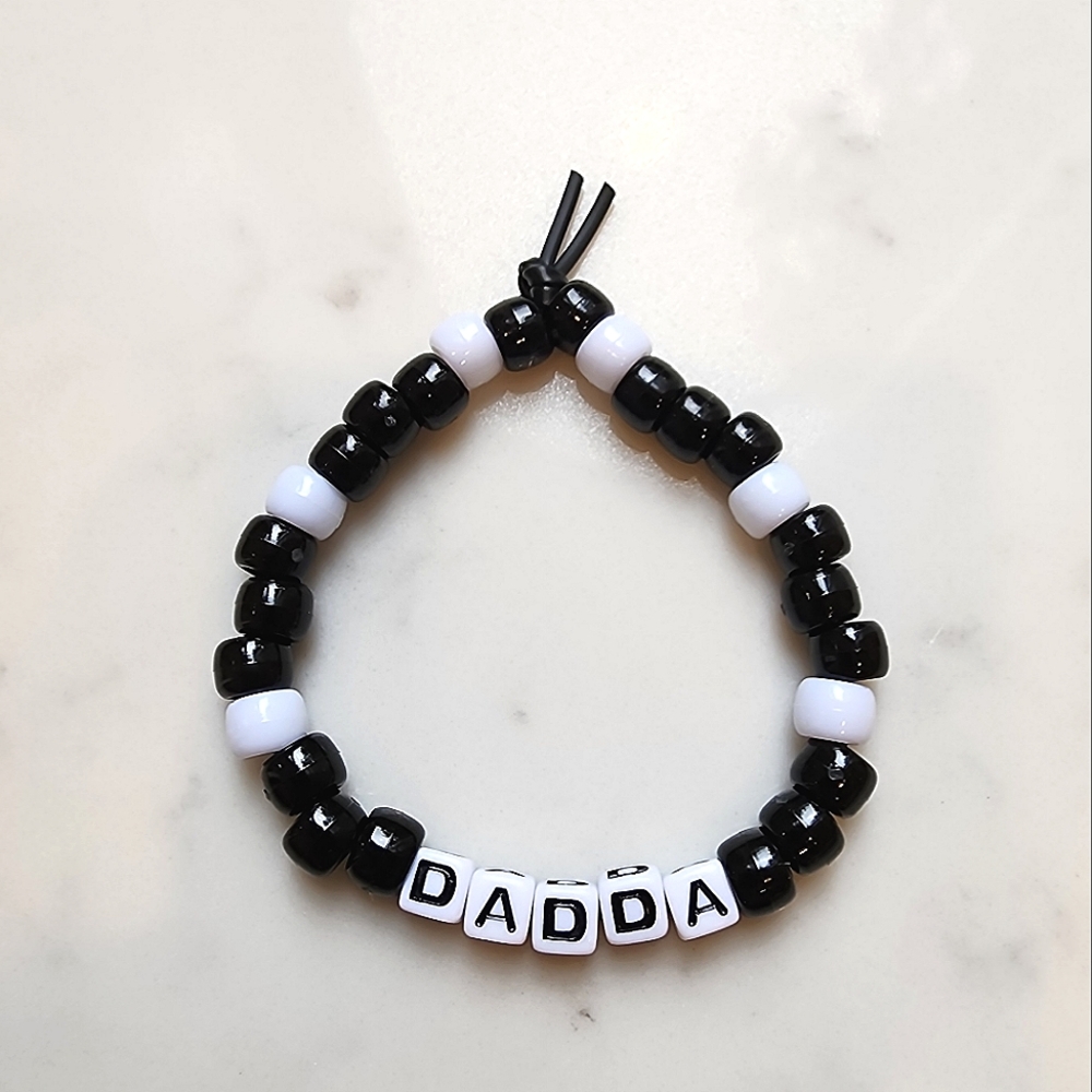 NWT Black, White Friendship Bracelet Hand Made by My Son Text DADDA